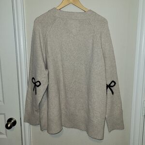 AERIE taupe sweater with Black Bow Accents on elbows